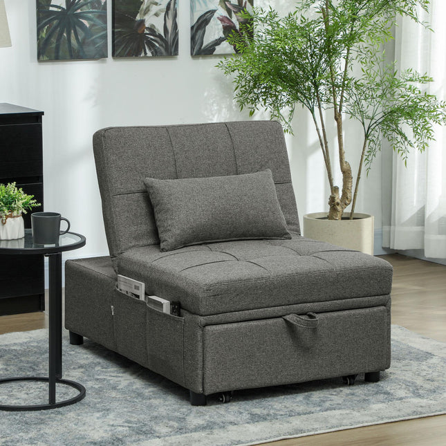 Four-In-One Single Sleeper Chair Bed with Adjustable Backrest - Dark Grey