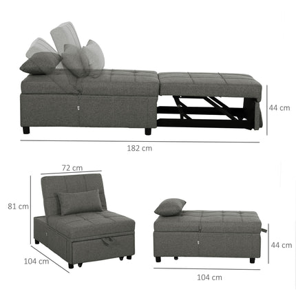 Four-In-One Single Sleeper Chair Bed with Adjustable Backrest - Dark Grey