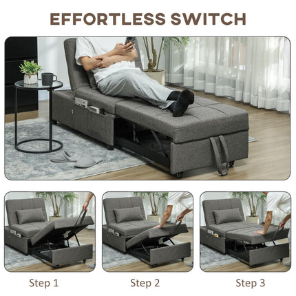 Four-In-One Single Sleeper Chair Bed with Adjustable Backrest - Dark Grey