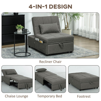 Four-In-One Single Sleeper Chair Bed with Adjustable Backrest - Dark Grey