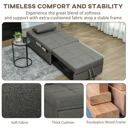 Four-In-One Single Sleeper Chair Bed with Adjustable Backrest - Dark Grey