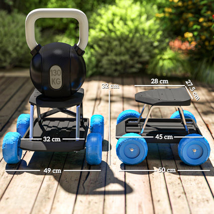 Garden Cart with Tool Tray and Rolling Stool for Weeding and Planting - Blue
