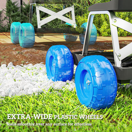 Garden Cart with Tool Tray and Rolling Stool for Weeding and Planting - Blue