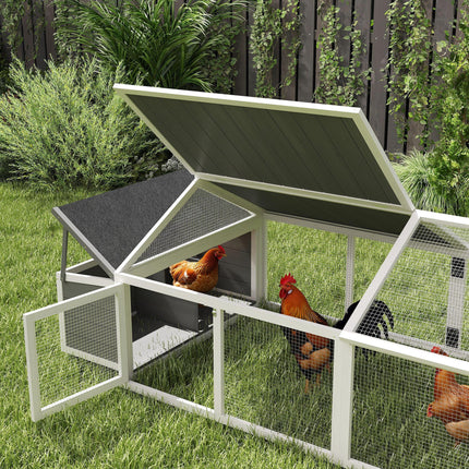 Wooden Chicken Coop with Nesting Box for 4-8 Chickens, Openable Roof - White