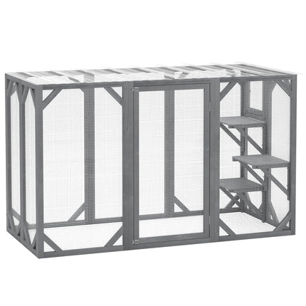71" Outdoor Wooden Cat House with 3 Platforms, Large Doors & Water-Resistant Roof for Multiple Cats - Grey