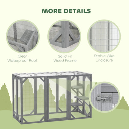 71" Outdoor Wooden Cat House with 3 Platforms, Large Doors & Water-Resistant Roof for Multiple Cats - Grey