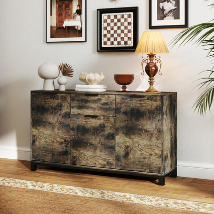 Industrial Sideboard Storage Cabinet with Doors, Drawer & Adjustable Shelves for Living & Dining Room - Rustic Brown