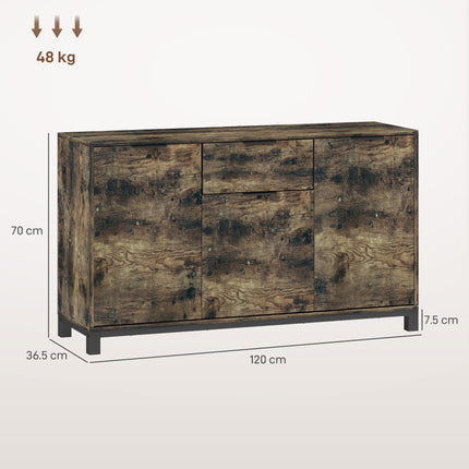 Industrial Sideboard Storage Cabinet with Doors, Drawer & Adjustable Shelves for Living & Dining Room - Rustic Brown