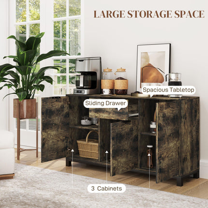 Industrial Sideboard Storage Cabinet with Doors, Drawer & Adjustable Shelves for Living & Dining Room - Rustic Brown