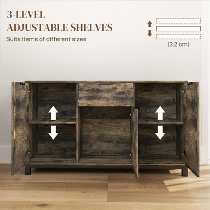Industrial Sideboard Storage Cabinet with Doors, Drawer & Adjustable Shelves for Living & Dining Room - Rustic Brown