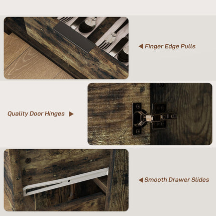 Industrial Sideboard Storage Cabinet with Doors, Drawer & Adjustable Shelves for Living & Dining Room - Rustic Brown