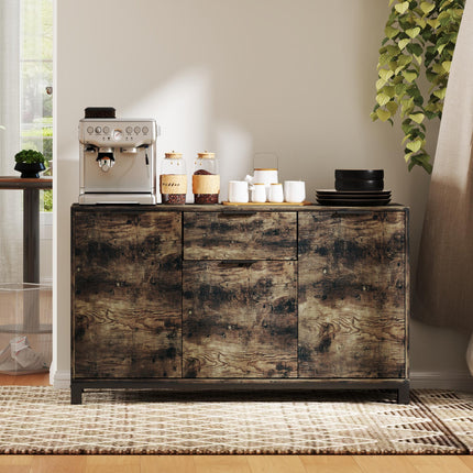 Industrial Sideboard Storage Cabinet with Doors, Drawer & Adjustable Shelves for Living & Dining Room - Rustic Brown