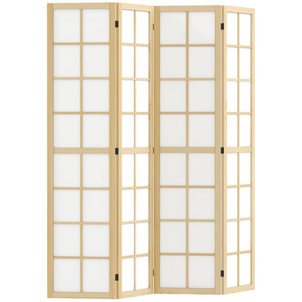 4 Panel Folding Room Divider 160x170cm Freestanding Privacy Screen - Natural Wood Finish