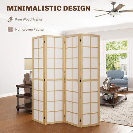 4 Panel Folding Room Divider 160x170cm Freestanding Privacy Screen - Natural Wood Finish