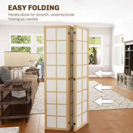 4 Panel Folding Room Divider 160x170cm Freestanding Privacy Screen - Natural Wood Finish