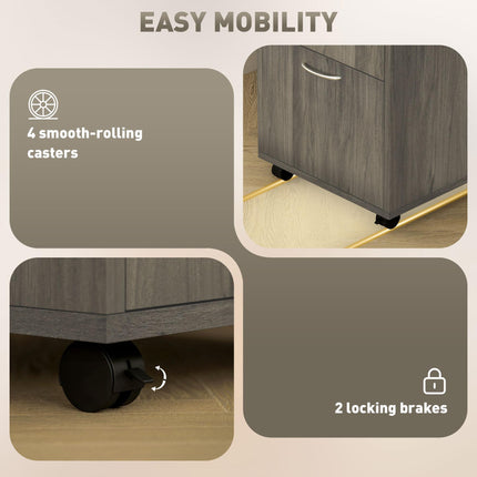 60cm Mobile Filing Cabinet with Drawer, Open Shelf & Wheels - Grey