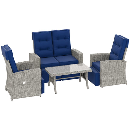 4 Piece Rattan Garden Furniture Set Outdoor Sofa Sectional Set with Glass Top Ta