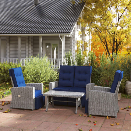 4 Piece Rattan Garden Furniture Set Outdoor Sofa Sectional Set with Glass Top Ta