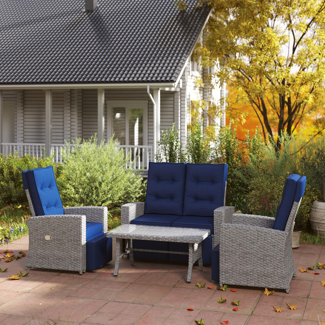 4 Piece Rattan Garden Furniture Set Outdoor Sofa Sectional Set with Glass Top Ta
