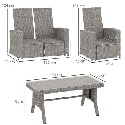4 Piece Rattan Garden Furniture Set Outdoor Sofa Sectional Set with Glass Top Ta