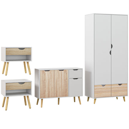 Bedroom Furniture Set, Wardrobe with Hanging Rod, Side Cabinet with Wood Legs, B