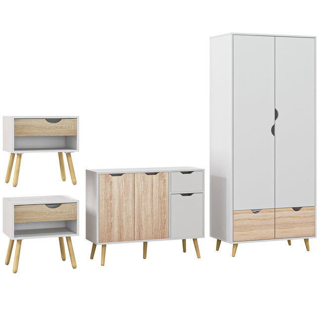 Bedroom Furniture Set, Wardrobe with Hanging Rod, Side Cabinet with Wood Legs, B
