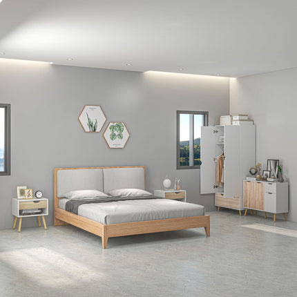 Bedroom Furniture Set, Wardrobe with Hanging Rod, Side Cabinet with Wood Legs, B