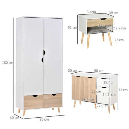 Bedroom Furniture Set, Wardrobe with Hanging Rod, Side Cabinet with Wood Legs, B