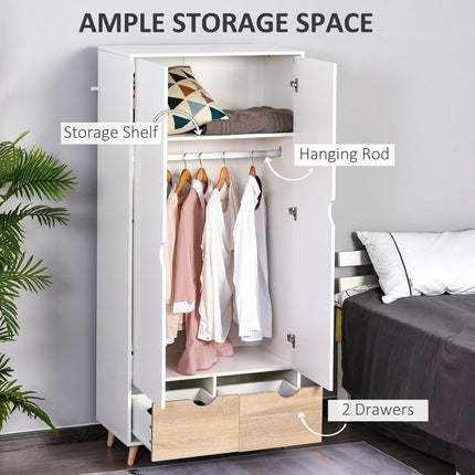 Bedroom Furniture Set, Wardrobe with Hanging Rod, Side Cabinet with Wood Legs, B