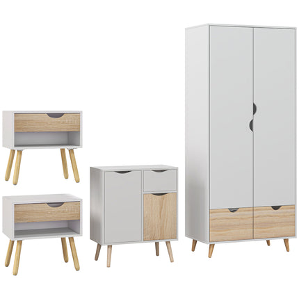 Bedroom Furniture Set, Wardrobe with Hanging Rail, Bedside Table, Floor Cabinet