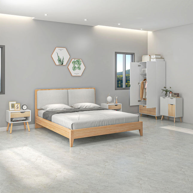 Bedroom Furniture Set, Wardrobe with Hanging Rail, Bedside Table, Floor Cabinet