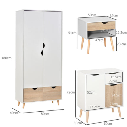Bedroom Furniture Set, Wardrobe with Hanging Rail, Bedside Table, Floor Cabinet