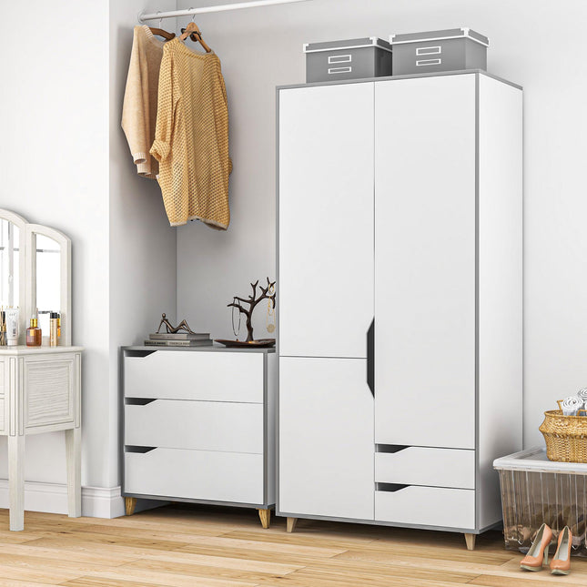 Bedroom Furniture Set, Wardrobe with Hanging Rail, 3 Drawer Chest of Drawers wit