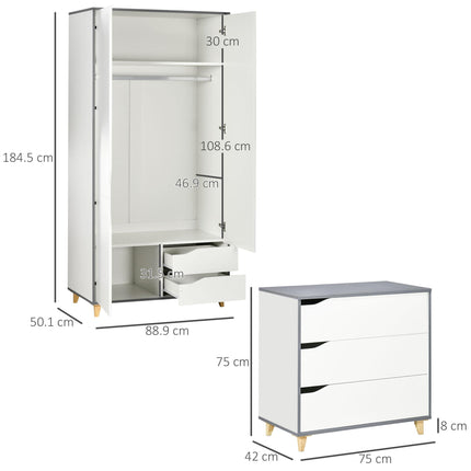 Bedroom Furniture Set, Wardrobe with Hanging Rail, 3 Drawer Chest of Drawers wit