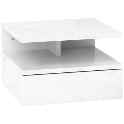 Floating High Gloss Bedside Table - High Gloss White