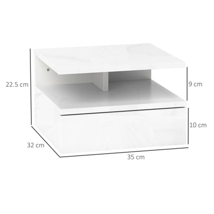Floating High Gloss Bedside Table - High Gloss White