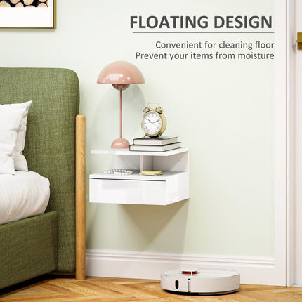 Floating High Gloss Bedside Table - High Gloss White