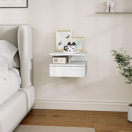 Floating High Gloss Bedside Table - High Gloss White