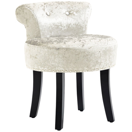 Dressing Table Stool with Rubber Wood Legs and Beige Velvet Upholstery - Beige