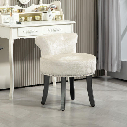 Dressing Table Stool with Rubber Wood Legs and Beige Velvet Upholstery - Beige