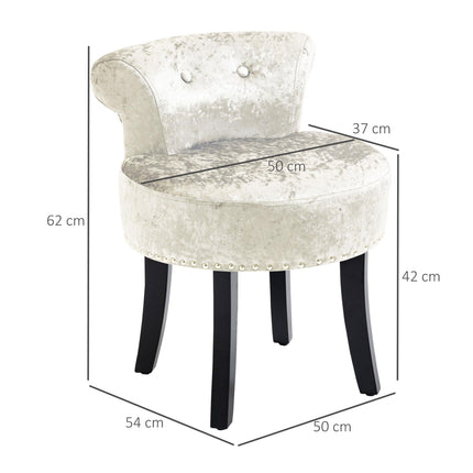 Dressing Table Stool with Rubber Wood Legs and Beige Velvet Upholstery - Beige
