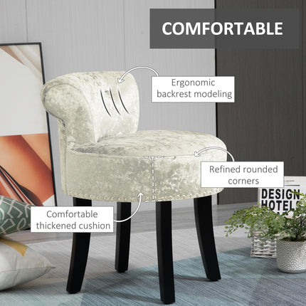 Dressing Table Stool with Rubber Wood Legs and Beige Velvet Upholstery - Beige