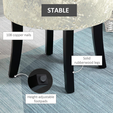 Dressing Table Stool with Rubber Wood Legs and Beige Velvet Upholstery - Beige