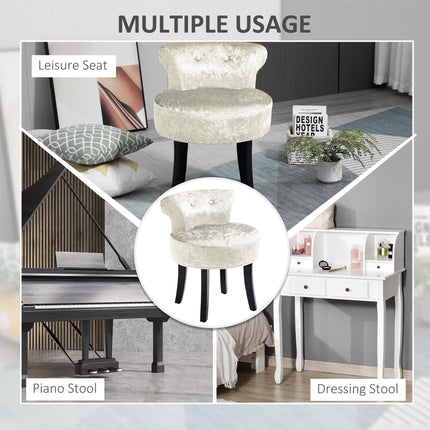 Dressing Table Stool with Rubber Wood Legs and Beige Velvet Upholstery - Beige