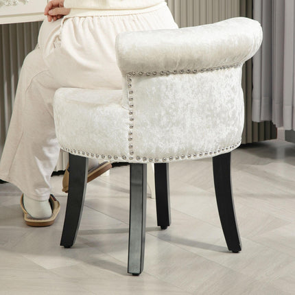 Dressing Table Stool with Rubber Wood Legs and Beige Velvet Upholstery - Beige