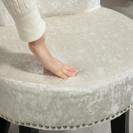 Dressing Table Stool with Rubber Wood Legs and Beige Velvet Upholstery - Beige