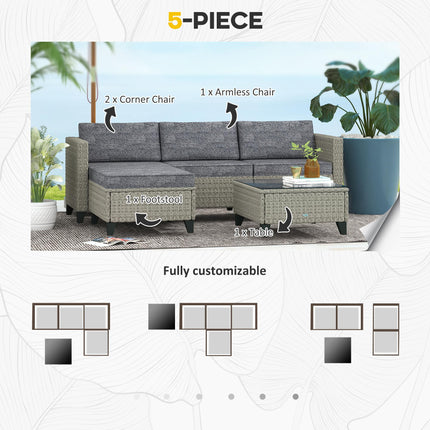 5 Piece Rattan Patio Furniture Set with Cushions - Dark Grey