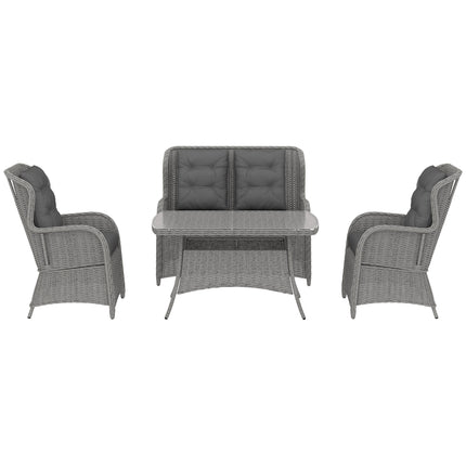 4 Piece PE Rattan Garden Dining Sofa Set with Cushions - Light Grey
