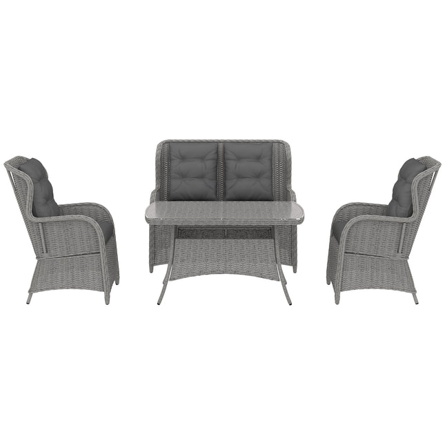 4 Piece PE Rattan Garden Dining Sofa Set with Cushions - Light Grey