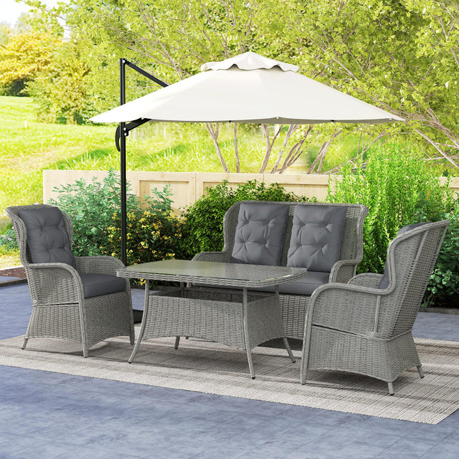 4 Piece PE Rattan Garden Dining Sofa Set with Cushions - Light Grey
